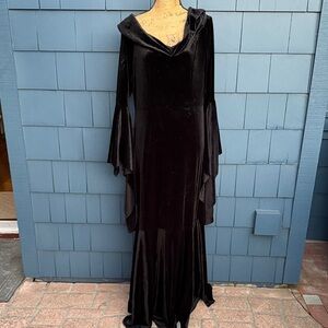 Elegant Black Velvet Long Sleeve Dress The Addams Family Morticia XL stretch